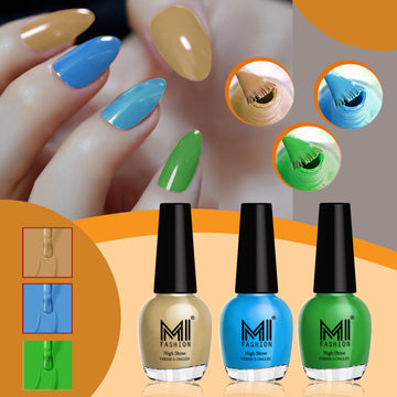 MI Fashion Nail Polish Kit Glossy Shades for a Glam Look Set of 3pc  Pack of 3 (15ML each) (NUDE,OCEAN BLUE,  GRASS GREEN)