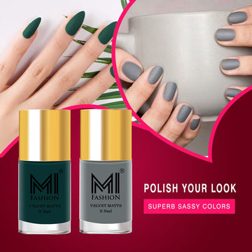 MI Fashion The Matte Effect Turn Heads with Our Long-Lasting Matte Nail Polish Pack of 2 (9.9ML each) (Green,Grey)