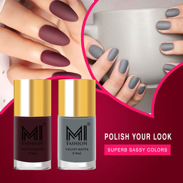 MI Fashion Sleek and Chic Get a Modern and Sophisticated Look with Our Matte Nail Polish Pack of 2 (9.9ML each) (Wine,Grey)