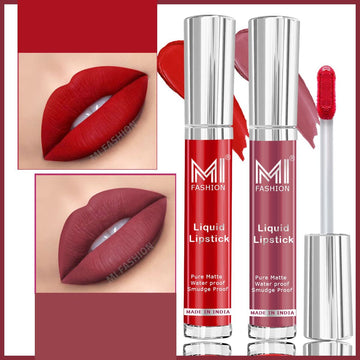 MI Fashion Sleek and Chic A Sleek and Chic Liquid Matte Lipstick for the Modern Woman Pack of 2 (3.5ML each) (Light Chocolate,Together Red)