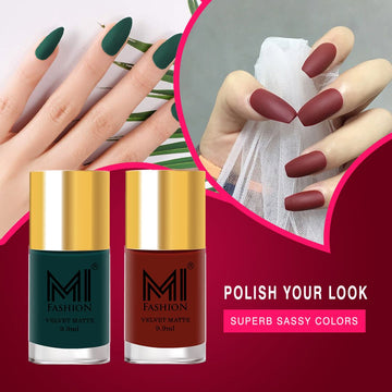 MI Fashion Matte Finish Get a Smooth, Velvety Look with Our Matte Nail Polish Pack of 2 (9.9ML each) (Green,Red)