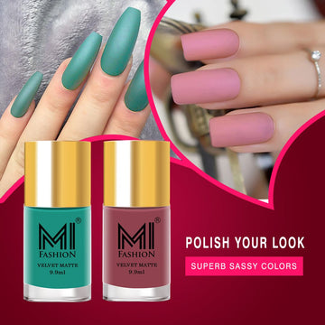 MI Fashion Unleash Your Diva Our Matte Nail Polish Comes in a Wide Range of Bold Shades Pack of 2 (9.9ML each) (Blue,TAN)