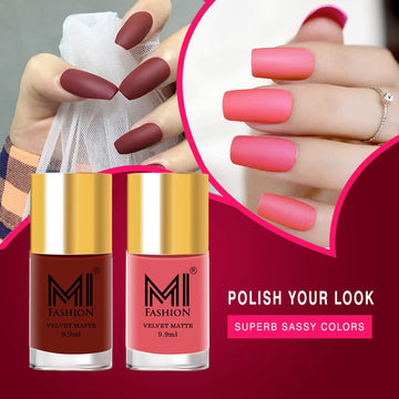 MI Fashion Unleash Your Diva Our Matte Nail Polish Comes in a Wide Range of Bold Shades Pack of 2 (9.9ML each) (Red,Peach)