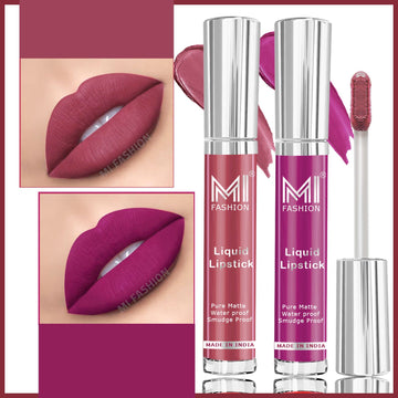 MI Fashion Pout Perfection Achieving Flawless Lips Has Never Been Easier with Our Liquid Matte Lipstick Pack of 2 (3.5ML each) (Wine,Brown)