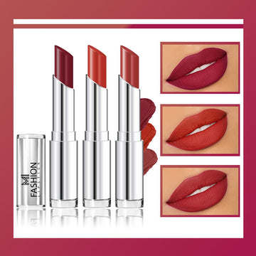 MI Fashion Get Ready to Sparkle with Our Creamy Matte Lipstick for a Show Stopping Look (Pack of 3pcs 3.5gm) (Cherrywood Roof Terracotta Brownish Red)