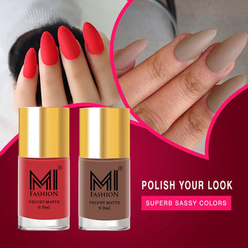 MI Fashion Get the Look Create a Chic and Sophisticated Style with Our Matte Nail Polish Pack of 2 (9.9ML each) (Peach,Dark Nude)