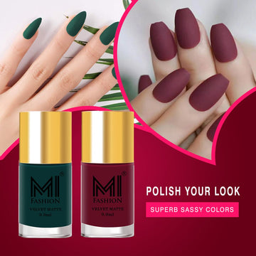 MI Fashion The Matte Effect Turn Heads with Our Long-Lasting Matte Nail Polish Pack of 2 (9.9ML each) (Green,Mauve)