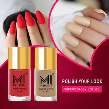 MI Fashion Sleek and Chic Get a Modern and Sophisticated Look with Our Matte Nail Polish Pack of 2 (9.9ML each) (Peach,Nude)