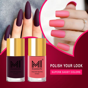 MI Fashion Matte Marvel Achieving a Perfect Matte Manicure Has Never Been Easier Pack of 2 (9.9ML each) (Wine,Peach)