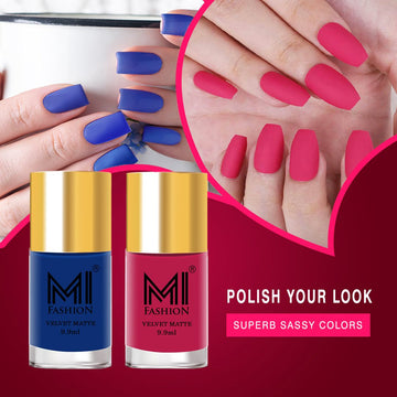 MI Fashion The Matte Effect Turn Heads with Our Long-Lasting Matte Nail Polish Pack of 2 (9.9ML each) (Navy Blue,Pink)