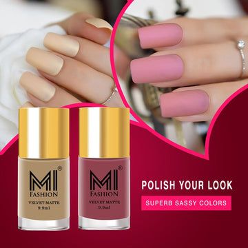 MI Fashion The Matte Effect Turn Heads with Our Long-Lasting Matte Nail Polish Pack of 2 (9.9ML each) (Nude,TAN)