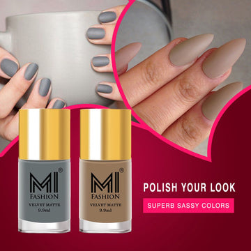 MI Fashion Nail Nirvana Find Your Perfect Matte Shade with Our Wide Selection of Nail Polish Pack of 2 (9.9ML each) (Grey,Skin Nude)