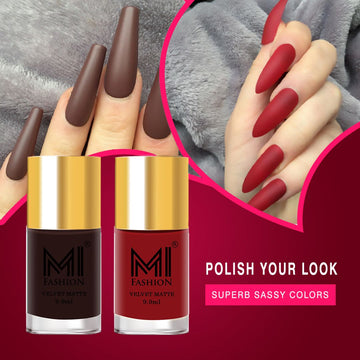 MI Fashion Sleek and Chic Get a Modern and Sophisticated Look with Our Matte Nail Polish Pack of 2 (9.9ML each) (Dark Brown,Red)