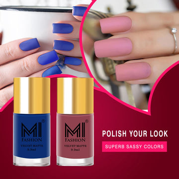 MI Fashion The Matte Effect Turn Heads with Our Long-Lasting Matte Nail Polish Pack of 2 (9.9ML each) (Navy Blue,TAN)