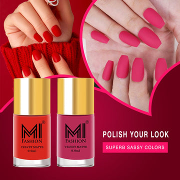 MI Fashion Matte Finish Get a Smooth, Velvety Look with Our Matte Nail Polish Pack of 2 (9.9ML each) (Orange,Magenta)