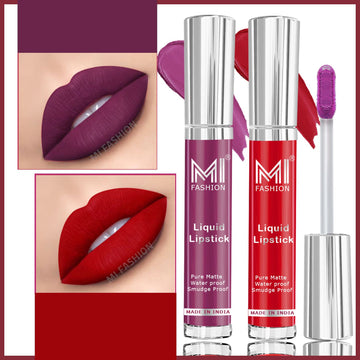 MI Fashion Lip Love Experience the Love Affair of a Lifetime with Our Luxurious Liquid Matte Lipstick Pack of 2 (3.5ML each) (Eagle Red,Brown)