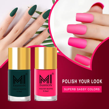 MI Fashion Matte Must-Have Our Matte Nail Polish is a Must-Have for Any Fashion-Forward Woman Pack of 2 (9.9ML each) (Green,Pink)