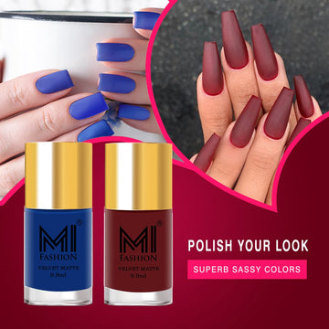 MI Fashion Get the Look Create a Chic and Sophisticated Style with Our Matte Nail Polish Pack of 2 (9.9ML each) (Navy Blue,Maroon)