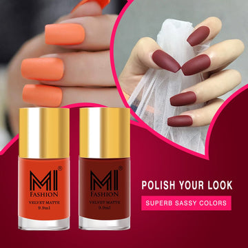 MI Fashion Matte Mania Our Matte Nail Polish is Sure to Become Your New Obsession Pack of 2 (9.9ML each) (Orange,Red)