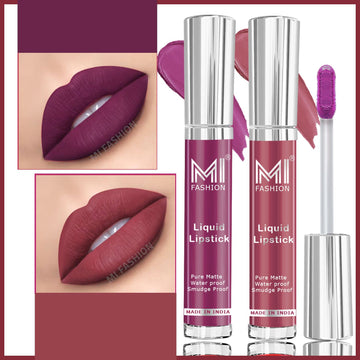 MI Fashion Pout Perfection Achieving Flawless Lips Has Never Been Easier with Our Liquid Matte Lipstick Pack of 2 (3.5ML each) (Light Chocolate,Deep Violet)