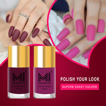 MI Fashion Unleash Your Diva Our Matte Nail Polish Comes in a Wide Range of Bold Shades Pack of 2 (9.9ML each) (Magenta,Plum)