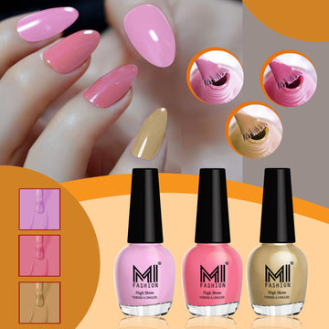 MI Fashion Ultra Glossy & HD Shine, Long-Lasting Nail Polish Combo For Professional Look Pack of 3 (15ML each)(Nude Pink,Carrot Red,Nude)