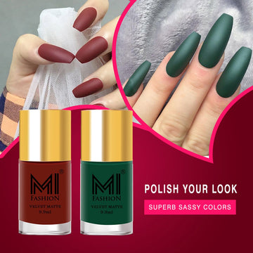 MI Fashion Sleek and Chic Get a Modern and Sophisticated Look with Our Matte Nail Polish Pack of 2 (9.9ML each) (Red,Green)