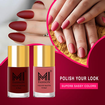 MI Fashion Matte Must-Have Our Matte Nail Polish is a Must-Have for Any Fashion-Forward Woman Pack of 2 (9.9ML each) (Red,Peach)