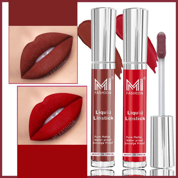 MI Fashion Matte Marvel Get the Perfect Matte Lip with Our Long-Lasting Liquid Lipstick Pack of 2 (3.5ML each) (Eagle Red,Dark Brown)