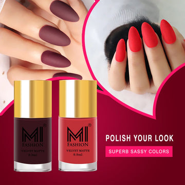 MI Fashion Sleek and Chic Get a Modern and Sophisticated Look with Our Matte Nail Polish Pack of 2 (9.9ML each) (Wine,Peach)