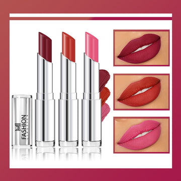 MI Fashion See the Difference with Our Creamy Matte Lipstick for a Stand Out Look (Pack of 3pcs 3.5gm) (Cherrywood Roof Terracotta Old Red Brick)