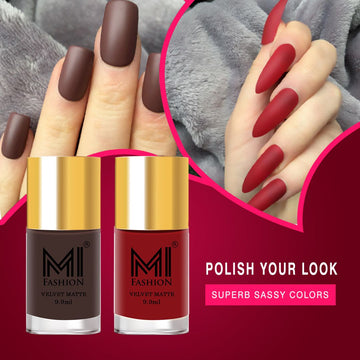 MI Fashion Matte Finish Get a Smooth, Velvety Look with Our Matte Nail Polish Pack of 2 (9.9ML each) (Coffee,Red)