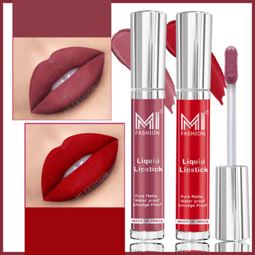 MI Fashion Matte Marvel Get the Perfect Matte Lip with Our Long-Lasting Liquid Lipstick Pack of 2 (3.5ML each) (Eagle Red,Light Chocolate)