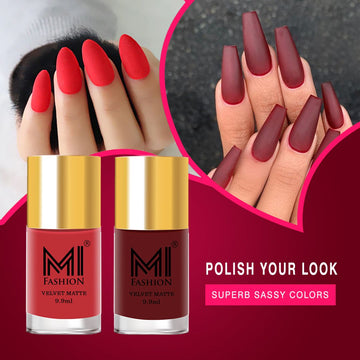 MI Fashion Unleash Your Diva Our Matte Nail Polish Comes in a Wide Range of Bold Shades Pack of 2 (9.9ML each) (Peach,Maroon)