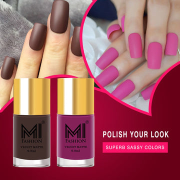 MI Fashion Unleash Your Diva Our Matte Nail Polish Comes in a Wide Range of Bold Shades Pack of 2 (9.9ML each) (Coffee,Plum)