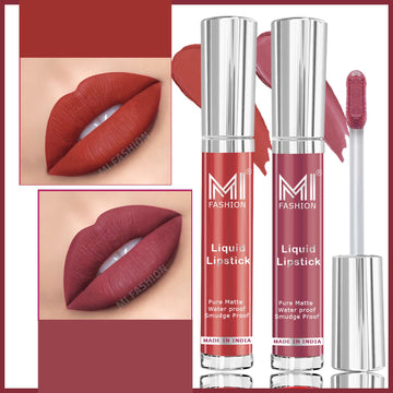 MI Fashion Kiss-Proof Color Our Liquid Matte Lipstick Stays Put All Day Pack of 2 (3.5ML each) (Light Chocolate,Brick Red)