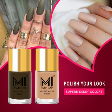 MI Fashion Nail Nirvana Find Your Perfect Matte Shade with Our Wide Selection of Nail Polish Pack of 2 (9.9ML each) (Brown,Nude)