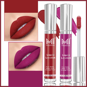 MI Fashion Kiss-Proof Color Our Liquid Matte Lipstick Stays Put All Day Pack of 2 (3.5ML each) (Wine,Summer Cherry)