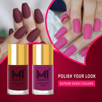 MI Fashion The Matte Effect Turn Heads with Our Long-Lasting Matte Nail Polish Pack of 2 (9.9ML each) (Mauve,Plum)