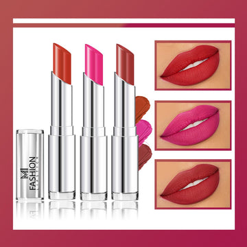 MI Fashion Glam Up Your Lips with Our Creamy Matte Lipstick for a Bold Statement (Pack of 3pcs 3.5gm) (Orange Pink Brownish Red)