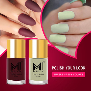 MI Fashion Matte Mania Our Matte Nail Polish is Sure to Become Your New Obsession Pack of 2 (9.9ML each) (Wine,Mint)