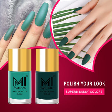 MI Fashion Get the Look Create a Chic and Sophisticated Style with Our Matte Nail Polish Pack of 2 (9.9ML each) (Blue,Green)